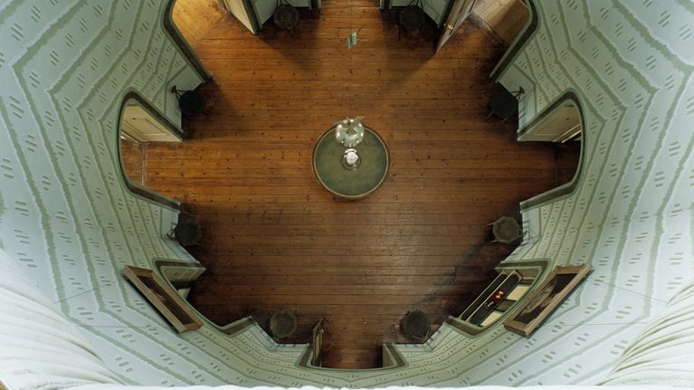 A view of the Octagon at A la Ronde, Devon, from the Shell Gallery.